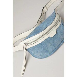 Rag & Bone Denim Belt Bag White Leather Trim Fanny Pack Adjustable Waist Bag